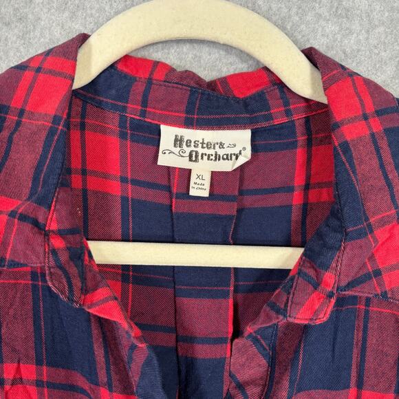 Hester Orchard Shirt Women XL Red Navy Plaid Button Western Cowgirl Rodeo V Neck - Picture 5 of 9